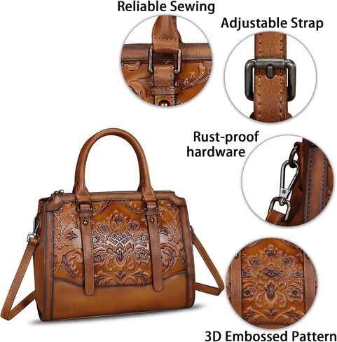 Genuine Leather Satchel for Women Embossed Leather Top Handle Bags Handmade Purse Vintage Crossbody Handbags Hobo Bag in Saudi Arabia