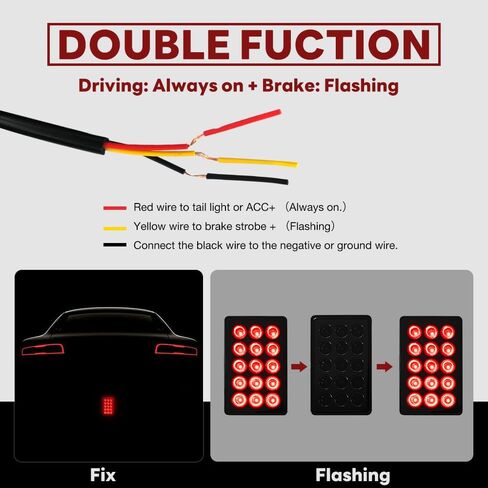 F1 Style Brake Light 12V Universal Rear Tail Lights 15 LED Rectangle Flash Lamp Warning Pilot Tailer Lights IP68 Waterproof Exterior Accessories for Car SUV Motorcycle(Black) in Kuwait