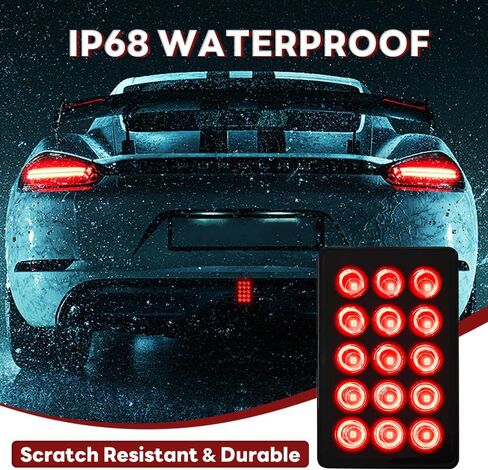 F1 Style Brake Light 12V Universal Rear Tail Lights 15 LED Rectangle Flash Lamp Warning Pilot Tailer Lights IP68 Waterproof Exterior Accessories for Car SUV Motorcycle(Black) in Kuwait