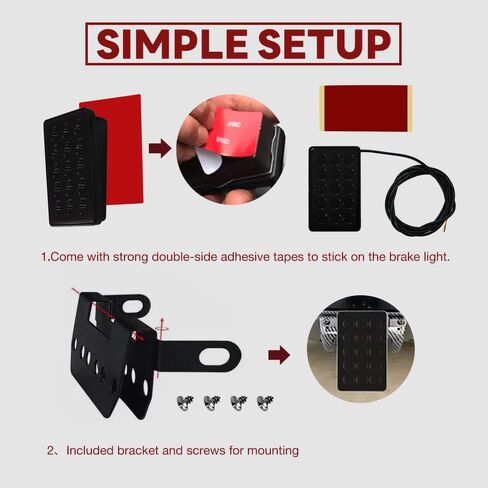 F1 Style Brake Light 12V Universal Rear Tail Lights 15 LED Rectangle Flash Lamp Warning Pilot Tailer Lights IP68 Waterproof Exterior Accessories for Car SUV Motorcycle(Black) in Kuwait