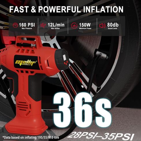 ضاغط هواء منفاخ الإطارات، متوافق مع بطارية ديوالت 20 فولت بحد أقصى، مضخة هواء كهربائية محمولة لاسلكية 160 رطل لكل بوصة مربعة مع بطارية وشاحن ميليف 20 فولت، مقياس ضغط رقمي للسيارة والدراجة والكرة الرياضية in Kuwait