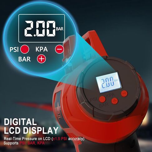 ضاغط هواء منفاخ الإطارات، متوافق مع بطارية ديوالت 20 فولت بحد أقصى، مضخة هواء كهربائية محمولة لاسلكية 160 رطل لكل بوصة مربعة مع بطارية وشاحن ميليف 20 فولت، مقياس ضغط رقمي للسيارة والدراجة والكرة الرياضية in Kuwait