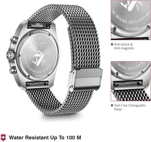 ساعة فيكتورينوكس سويس ارمي كرونوغراف بمينا أزرق وشبكة ستانلس ستيل 42 ملم - 242049 in Saudi Arabia