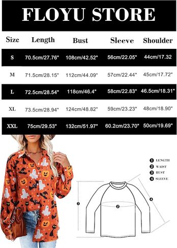 FLOYU Halloween Shirt for Women Hocus Pocus Long Sleeve Blouse Halloween Pumpkin Tee Hawaiian Button Down V Neck Tops in Saudi Arabia