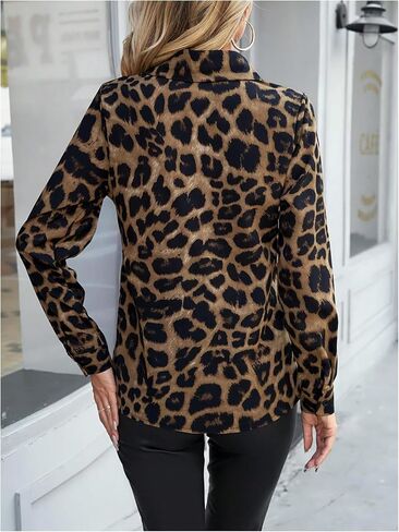 SOLY HUX Women's Leopard Button Down Shirt Cheetah Print Collared Long Sleeve Casual Work Tops Blouse in Saudi Arabia