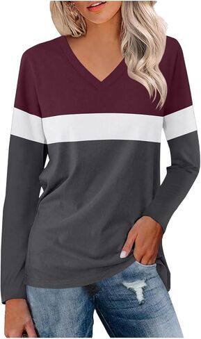 Womens Plus Size Tops Trendy Dressy Block Color Long Sleeve Blouses Fall Fashion Work Shirts Clothing Outfits 2025 in Kuwait