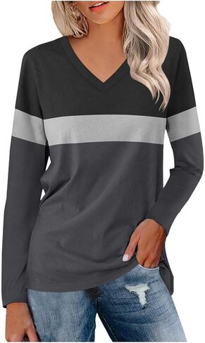 Womens Plus Size Tops Trendy Dressy Block Color Long Sleeve Blouses Fall Fashion Work Shirts Clothing Outfits 2025 in Kuwait