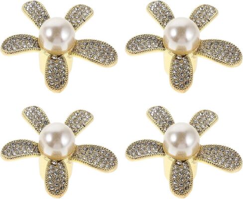 Cabilock 4pcs Flower Knobs for Dresser: Gold Floral Cabinet Knobs with Rhinestone - Single Hole Drawer Pulls for Dressers Wardrobes and Cupboards in Saudi Arabia