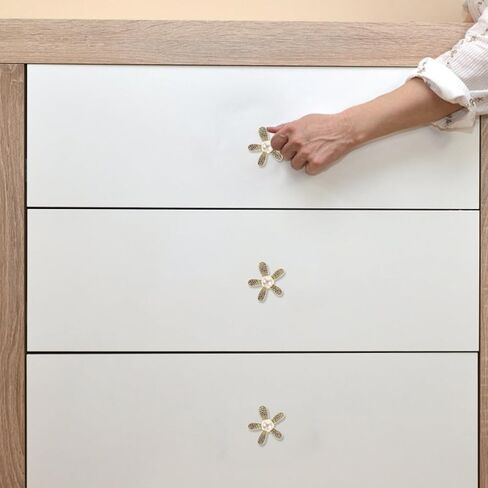 Cabilock 4pcs Flower Knobs for Dresser: Gold Floral Cabinet Knobs with Rhinestone - Single Hole Drawer Pulls for Dressers Wardrobes and Cupboards in Saudi Arabia