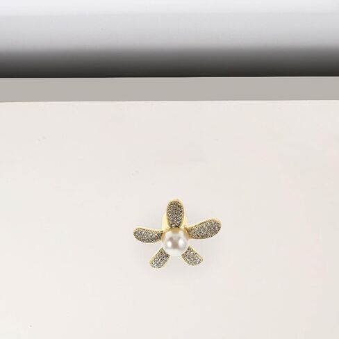 Cabilock 4pcs Flower Knobs for Dresser: Gold Floral Cabinet Knobs with Rhinestone - Single Hole Drawer Pulls for Dressers Wardrobes and Cupboards in Saudi Arabia