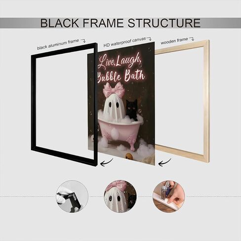 Halloween Anvas Wall Art Pink Bow Coquette Ghost And Black Cat Bathtub Bath Poster Ghost Black Cat Live Laugh Bubble Bath Prints Cute Spooky Bathroom Decor For Girls Bedroom 12x16in Unframed in Saudi Arabia