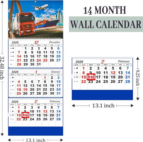Wall Calendar 2024 Calendar 3 Month Display Large wall calendar with Thick Paper 33" x 13" Dec 2023 - Jan 2025 Vertical Calendar Perfect for Your Busy Schedule(Truck) in Kuwait