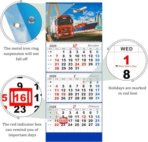 Wall Calendar 2024 Calendar 3 Month Display Large wall calendar with Thick Paper 33" x 13" Dec 2023 - Jan 2025 Vertical Calendar Perfect for Your Busy Schedule(Truck) in Kuwait