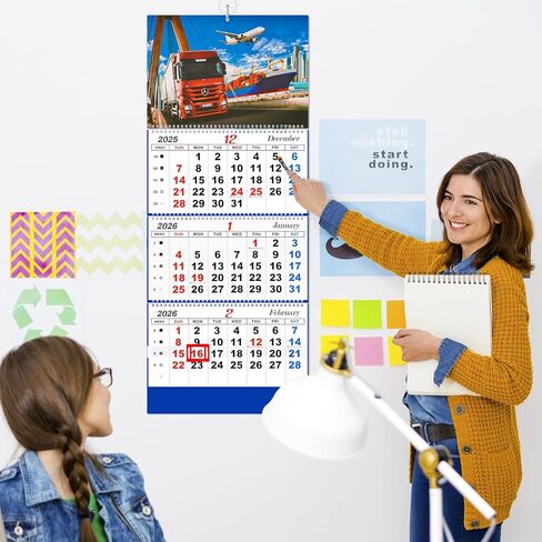 Wall Calendar 2024 Calendar 3 Month Display Large wall calendar with Thick Paper 33" x 13" Dec 2023 - Jan 2025 Vertical Calendar Perfect for Your Busy Schedule(Truck) in Kuwait