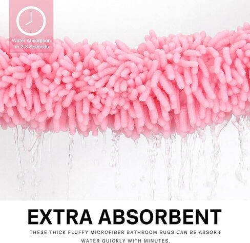 ZiYiJuan Bathroom Rugs, Super Absorbent Luxury Shaggy Chenille Bath Mats, Pink 20x20_17x24_20x32 in Saudi Arabia