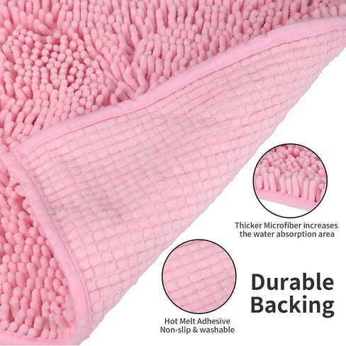 ZiYiJuan Bathroom Rugs, Super Absorbent Luxury Shaggy Chenille Bath Mats, Pink 20x20_17x24_20x32 in Saudi Arabia