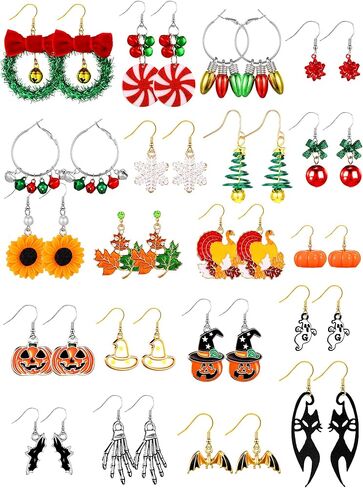 20 Pairs Halloween Earrings Holiday Fall Thanksgiving Drop Dangle Earrings Set Pumpkin Skeleton Xmas Earrings for Women Girls (Cool) in Saudi Arabia