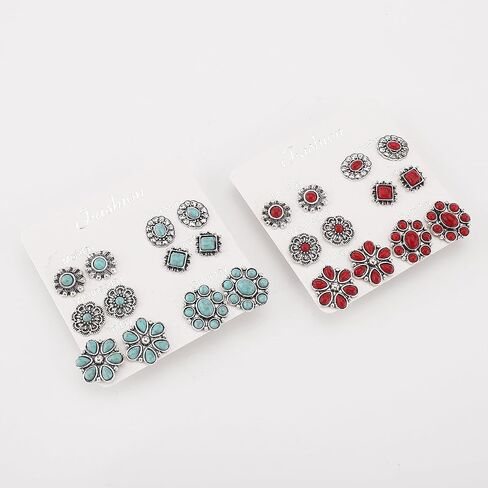 5 قطعة راعية البقر الغربية الفيروز طقم من الحلقان للنساء بوهو ريترو داينتي كاوبوي التمهيد وأقراط بيان مجوهرات البلد الغربي in Kuwait