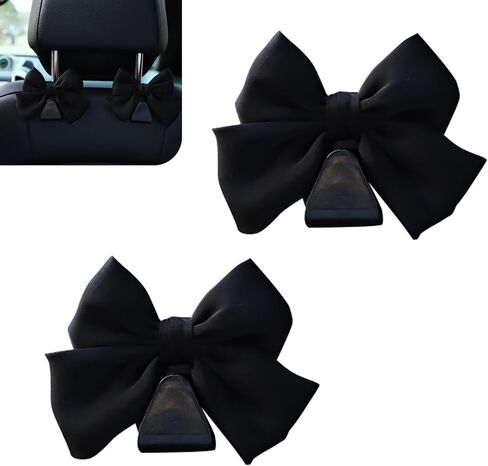 2 PCS Car Bag Hooks, Cute Bow Car Purse Hook, Car Seat Headrest Hooks, Auto Purse Hook Hanger Interior Decoration Accessories, Car Rear Seat Storage Hooks for Girls Womens (Black# Leather) in Saudi Arabia