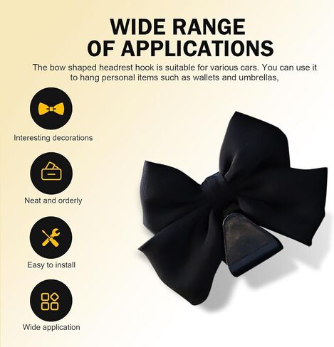 2 PCS Car Bag Hooks, Cute Bow Car Purse Hook, Car Seat Headrest Hooks, Auto Purse Hook Hanger Interior Decoration Accessories, Car Rear Seat Storage Hooks for Girls Womens (Black# Leather) in Saudi Arabia