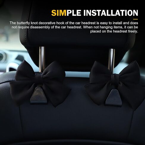 2 PCS Car Bag Hooks, Cute Bow Car Purse Hook, Car Seat Headrest Hooks, Auto Purse Hook Hanger Interior Decoration Accessories, Car Rear Seat Storage Hooks for Girls Womens (Black# Leather) in Saudi Arabia