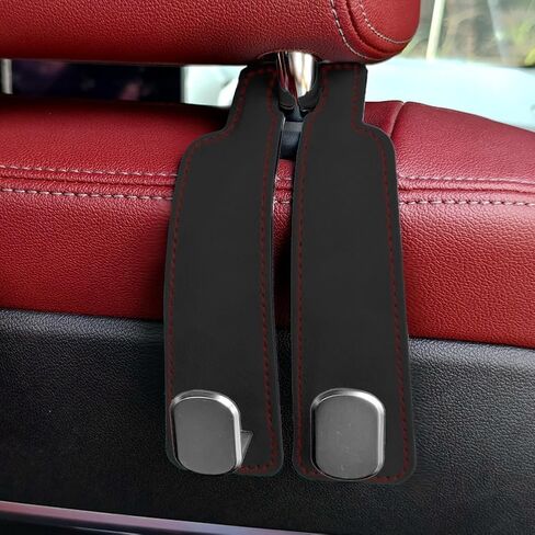 Car Hooks for Headrest, Leather Car Gadget Hook Organizer, Suitable for Most Seat Back Storage, for Hanging Bags, Space-Saving(Black) in Saudi Arabia