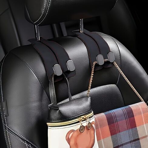 Car Hooks for Headrest, Leather Car Gadget Hook Organizer, Suitable for Most Seat Back Storage, for Hanging Bags, Space-Saving(Black) in Saudi Arabia