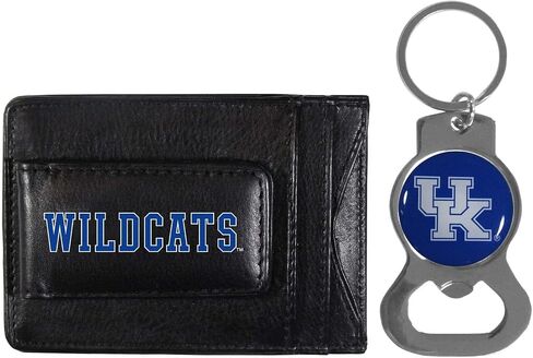 Siskiyou School Logo Leather Card/Cash Holder and Bottle Opener Keychain Bundle, Game Day Fan Accessories (Michigan Wolverines - Black) in Saudi Arabia