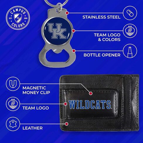Siskiyou School Logo Leather Card/Cash Holder and Bottle Opener Keychain Bundle, Game Day Fan Accessories (Michigan Wolverines - Black) in Saudi Arabia