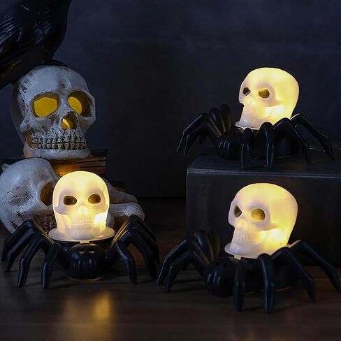 12PCS Halloween Spider Tea Lights Decoration, Flameless LED Candle Holder Lights for Halloween Party Table Home Spooky Decor in Saudi Arabia