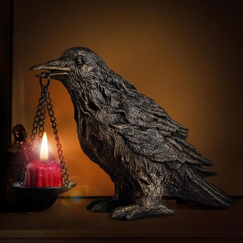 الغراب القوطية ديكور المنزل وهمية الغراب حامل مصباح الغراب مصباح Tealight شمعة حامل الراتنج تمثال الغراب يرتدي الذهب 2 قطعة in Kuwait