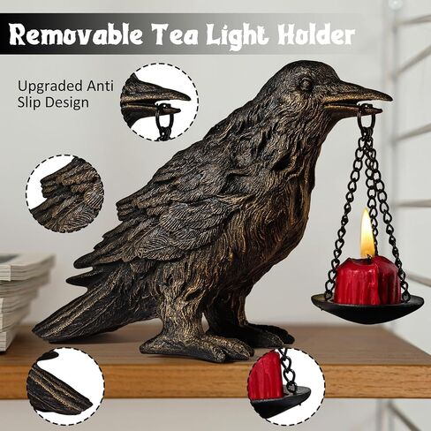 الغراب القوطية ديكور المنزل وهمية الغراب حامل مصباح الغراب مصباح Tealight شمعة حامل الراتنج تمثال الغراب يرتدي الذهب 2 قطعة in Kuwait