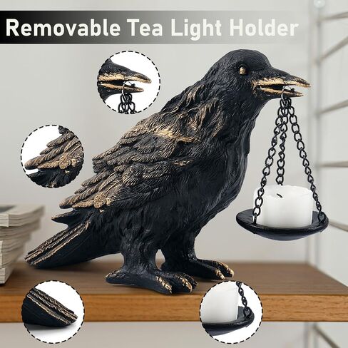 الغراب القوطية ديكور المنزل وهمية الغراب حامل مصباح الغراب مصباح Tealight شمعة حامل الراتنج تمثال الغراب يرتدي الذهب 2 قطعة in Kuwait