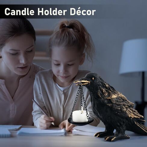 الغراب القوطية ديكور المنزل وهمية الغراب حامل مصباح الغراب مصباح Tealight شمعة حامل الراتنج تمثال الغراب يرتدي الذهب 2 قطعة in Kuwait