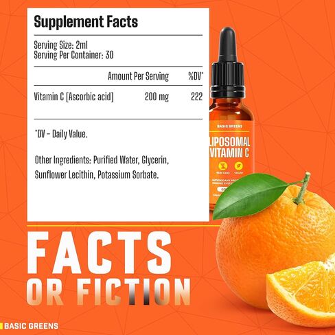 سائل فيتامين C الشحمي 6000 مجم - مكمل سائل C عالي الامتصاص لدعم المناعة ومضادات الأكسدة وصحة الجلد - غير معدل وراثيًا، نباتي، تركيبة لطيفة - 2 أونصة سائلة in Kuwait