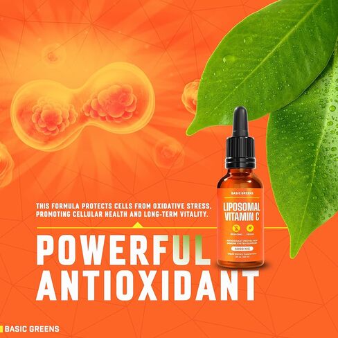 سائل فيتامين C الشحمي 6000 مجم - مكمل سائل C عالي الامتصاص لدعم المناعة ومضادات الأكسدة وصحة الجلد - غير معدل وراثيًا، نباتي، تركيبة لطيفة - 2 أونصة سائلة in Kuwait