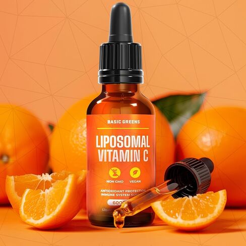 سائل فيتامين C الشحمي 6000 مجم - مكمل سائل C عالي الامتصاص لدعم المناعة ومضادات الأكسدة وصحة الجلد - غير معدل وراثيًا، نباتي، تركيبة لطيفة - 2 أونصة سائلة in Kuwait