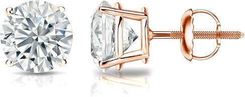 1/6 to 2 Carat Diamond Round Stud Earrings in 14k Rose Gold Screw Back (cttw, White, I2-I3) 4-Prong Basket by Diamond Wish in Saudi Arabia