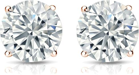 1/6 to 2 Carat Diamond Round Stud Earrings in 14k Rose Gold Screw Back (cttw, White, I2-I3) 4-Prong Basket by Diamond Wish in Saudi Arabia
