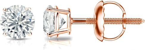 1/6 to 2 Carat Diamond Round Stud Earrings in 14k Rose Gold Screw Back (cttw, White, I2-I3) 4-Prong Basket by Diamond Wish in Saudi Arabia