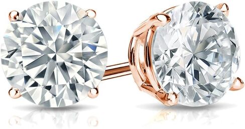 1/6 to 2 Carat Diamond Round Stud Earrings in 14k Rose Gold Screw Back (cttw, White, I2-I3) 4-Prong Basket by Diamond Wish in Saudi Arabia