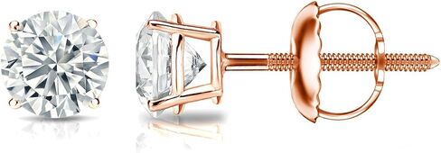 1/6 to 2 Carat Diamond Round Stud Earrings in 14k Rose Gold Screw Back (cttw, White, I2-I3) 4-Prong Basket by Diamond Wish in Saudi Arabia