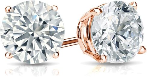 1/6 to 2 Carat Diamond Round Stud Earrings in 14k Rose Gold Screw Back (cttw, White, I2-I3) 4-Prong Basket by Diamond Wish in Saudi Arabia