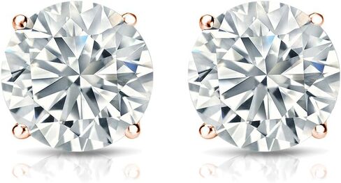 1/6 to 2 Carat Diamond Round Stud Earrings in 14k Rose Gold Screw Back (cttw, White, I2-I3) 4-Prong Basket by Diamond Wish in Saudi Arabia