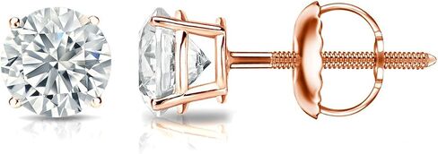 1/6 to 2 Carat Diamond Round Stud Earrings in 14k Rose Gold Screw Back (cttw, White, I2-I3) 4-Prong Basket by Diamond Wish in Saudi Arabia