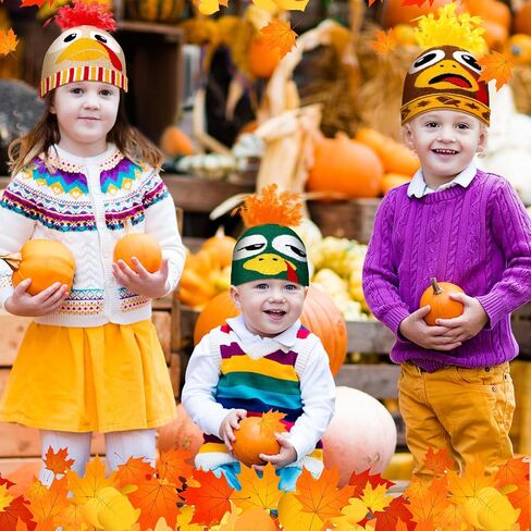 8pcs Turkey Pom Pom Beanie Hat Thanksgiving Funny Beanie Turkey Hat Turkey Knitted Cap for Adults Men Women Dress up Costume Running Winter Cosplay (Novelty) in Kuwait