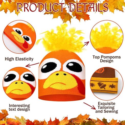 8pcs Turkey Pom Pom Beanie Hat Thanksgiving Funny Beanie Turkey Hat Turkey Knitted Cap for Adults Men Women Dress up Costume Running Winter Cosplay (Novelty) in Kuwait