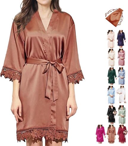 Lace Kimonos Bridal Wedding Dressing Gown Silk Bathrobe Sleepwear Satin Robes Womens Silky Bride Bridesmaid Robe in Saudi Arabia