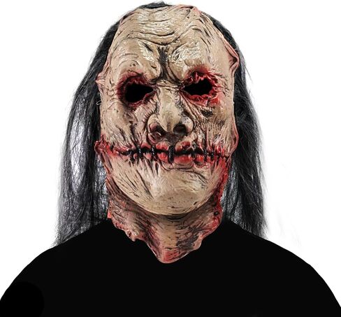 Scary Zombie Mask Realistic Old Man Mask with Hair Halloween Creepy Full Head Devil Cosplay Party Props in Kuwait