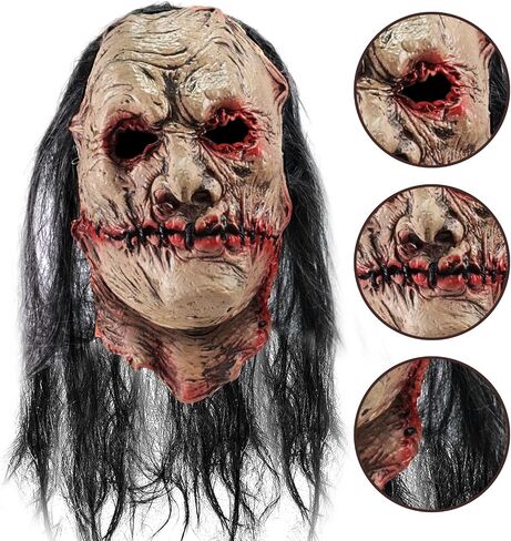 Scary Zombie Mask Realistic Old Man Mask with Hair Halloween Creepy Full Head Devil Cosplay Party Props in Kuwait